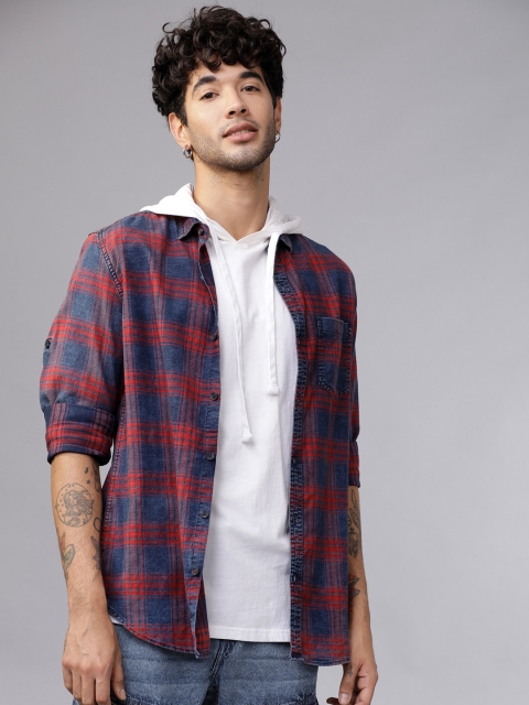

Ecko Unltd Men Red & Navy Blue Slim Fit Checked Casual Shirt