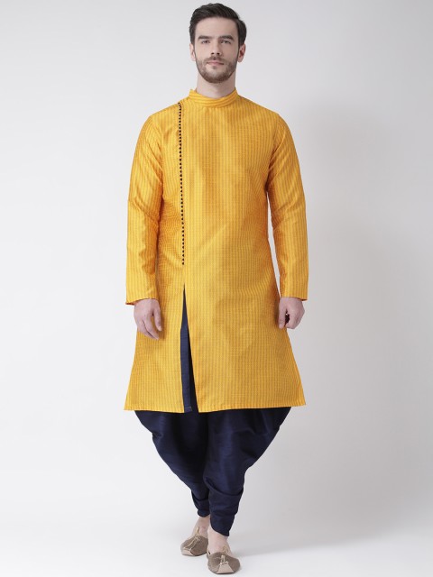 

DEYANN Men Yellow & Navy Blue Self Design Kurta with Patiala