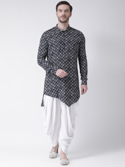 

DEYANN Men Navy Blue & White Printed Kurta with Patiala