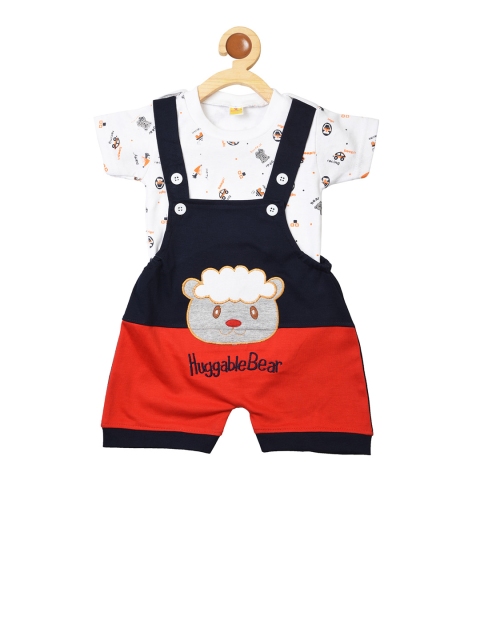 

BORN WEAR Boys Navy Blue & White Dungaress With T-Shirt