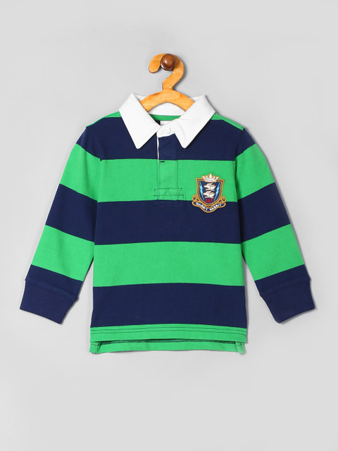 

GAP Boys Green & Blue Striped Polo Collar T-shirt
