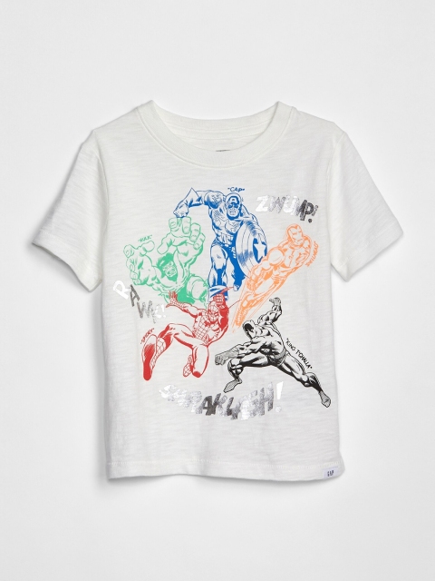 

GAP Boys White Printed Round Neck T-shirt