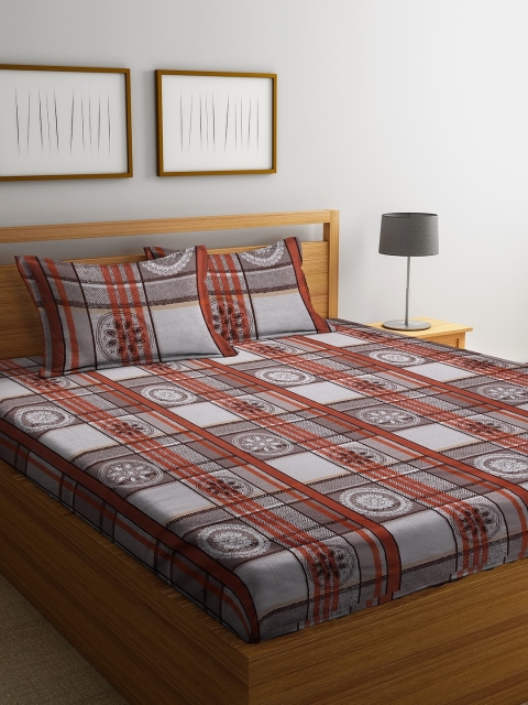 

DREAM WEAVERZ Brown & Grey Geometric 250 TC Cotton 1 King Bedsheet with 2 Pillow Covers