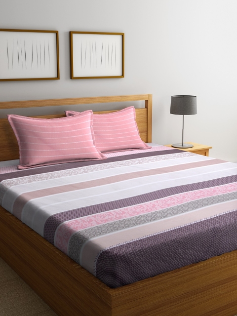 

DREAM WEAVERZ Multicoloured Striped 250 TC Cotton 1 King Bedsheet with 2 Pillow Covers, Multi