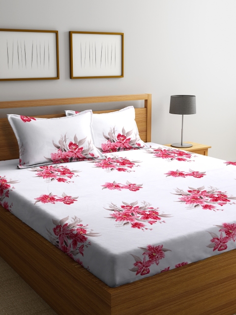 

DREAM WEAVERZ White Floral 250 TC Cotton 1 King Bedsheet with 2 Pillow Covers