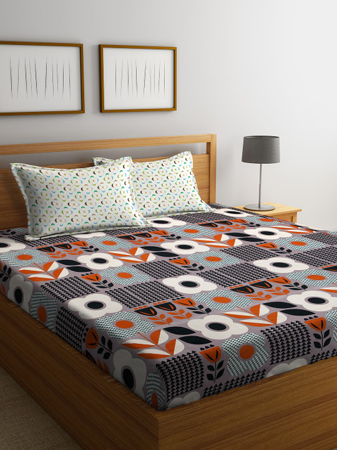 

DREAM WEAVERZ Multicoloured Abstract 250 TC Cotton 1 King Bedsheet with 2 Pillow Covers, Multi