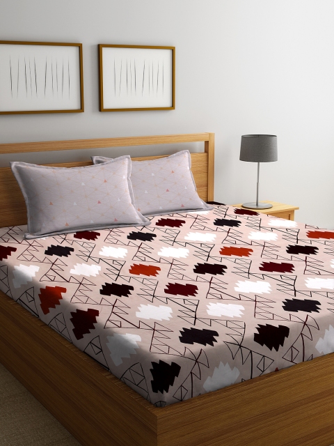 

DREAM WEAVERZ Beige Abstract 250 TC Cotton 1 King Bedsheet with 2 Pillow Covers