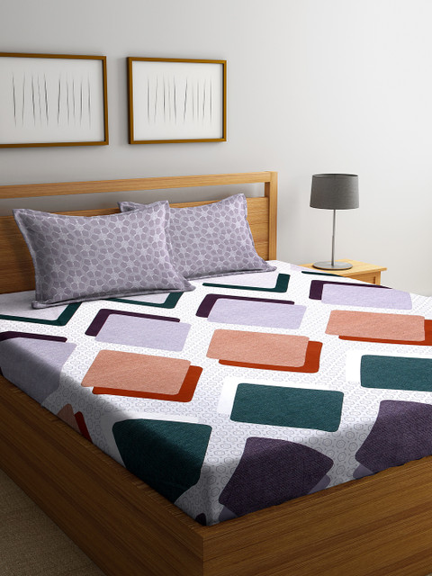 

DREAM WEAVERZ Multicoloured Geometric 250 TC Cotton 1 King Bedsheet with 2 Pillow Covers, Multi