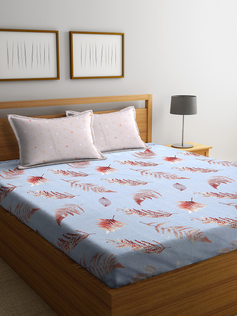 

DREAM WEAVERZ Blue & Red Floral 250 TC Cotton 1 King Bedsheet with 2 Pillow Covers