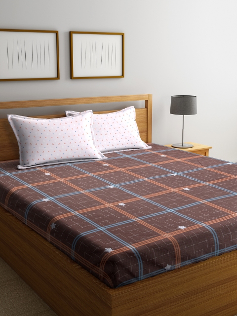 

DREAM WEAVERZ Brown Checked 250 TC Cotton 1 King Bedsheet with 2 Pillow Covers