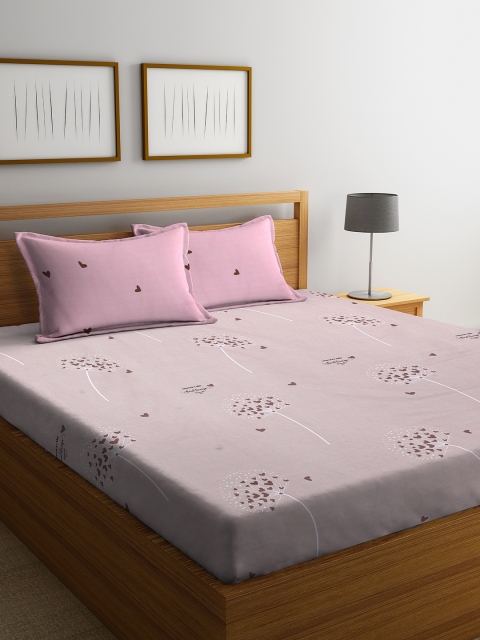 

DREAM WEAVERZ Beige & Pink Floral 250 TC Cotton 1 King Bedsheet with 2 Pillow Covers