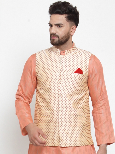 

NEUDIS Men Beige & Red Printed Nehru Jacket