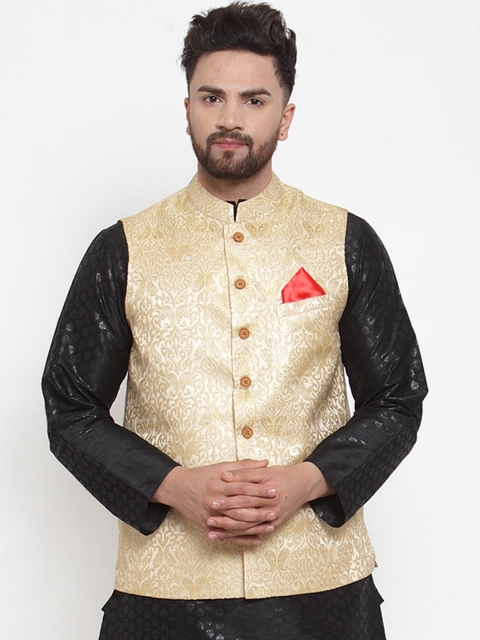 

NEUDIS Men Beige Woven Design Nehru Jacket