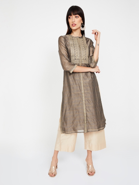 

Melange by Lifestyle Women Taupe & Gold-Toned Embellished Straight Kurta