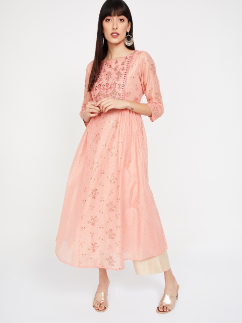 

Melange by Lifestyle Women Peach-Coloured Printed A-Line Kurta