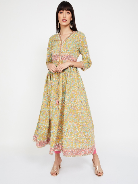 

Melange by Lifestyle Women Mustard & Pink Printed A-Line Kurta