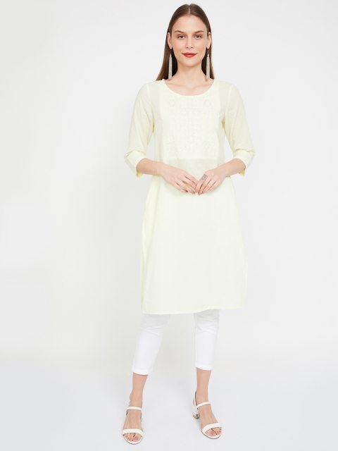 

Melange by Lifestyle Women Yellow Embroidered Straight Kurta