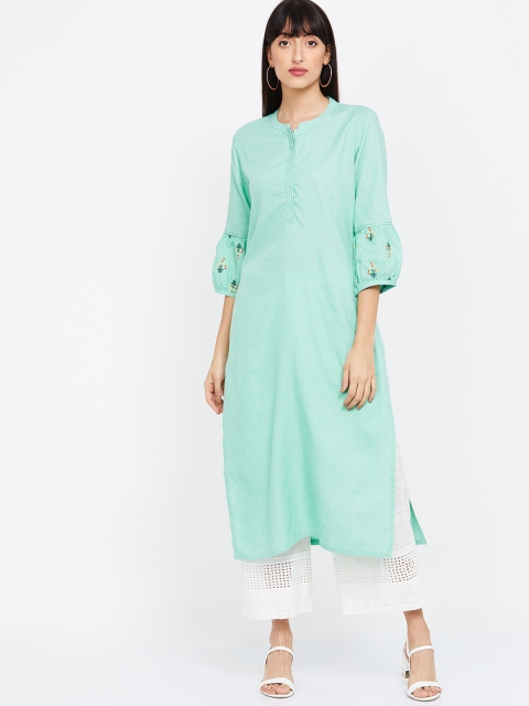 

Melange by Lifestyle Women Sea Green Solid Straight Kurta