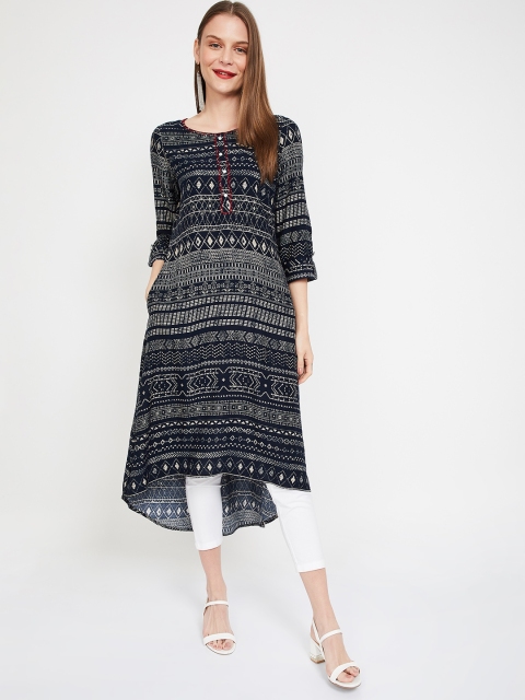 

Melange by Lifestyle Women Navy Blue Printed A-Line Kurta