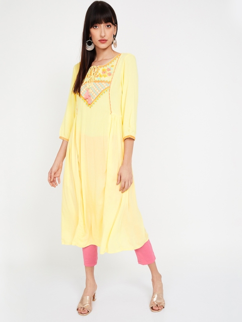 

Melange by Lifestyle Women Yellow Yoke Design A-Line Kurta