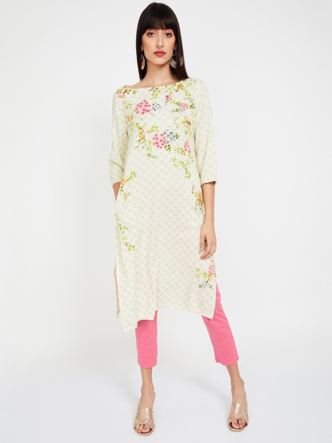 

Melange by Lifestyle Women Off-White & Green Printed Straight Kurta