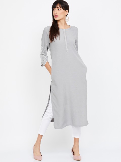 

Melange by Lifestyle Women Grey Solid Straight Kurta