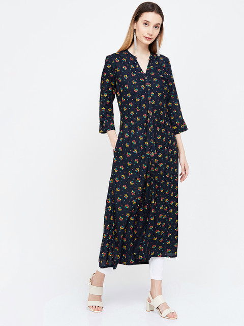 

Melange by Lifestyle Women Navy Blue Printed A-Line Kurta