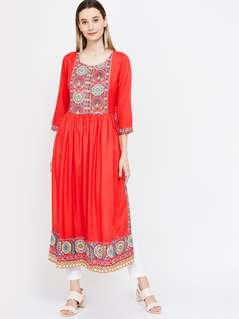 

Melange by Lifestyle Women Coral Red Printed A-Line Kurta