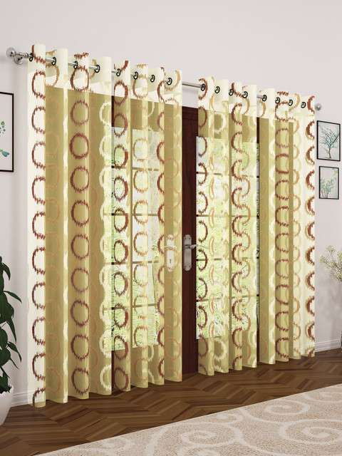 

Story@home Yellow & Coffee Brown Set of 4 Door Curtains