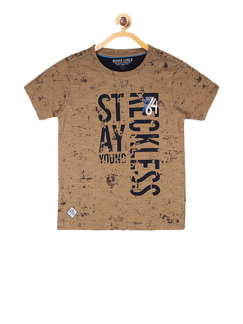 

Monte Carlo Boys Brown Printed Round Neck T-shirt
