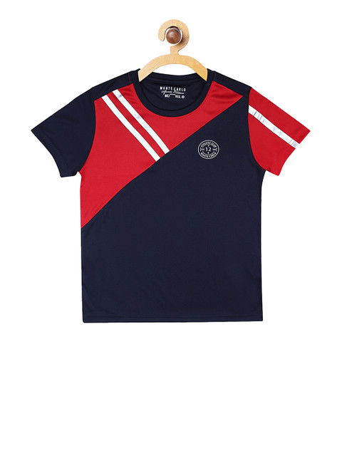 

Monte Carlo Boys Navy Blue Colourblocked Round Neck T-shirt