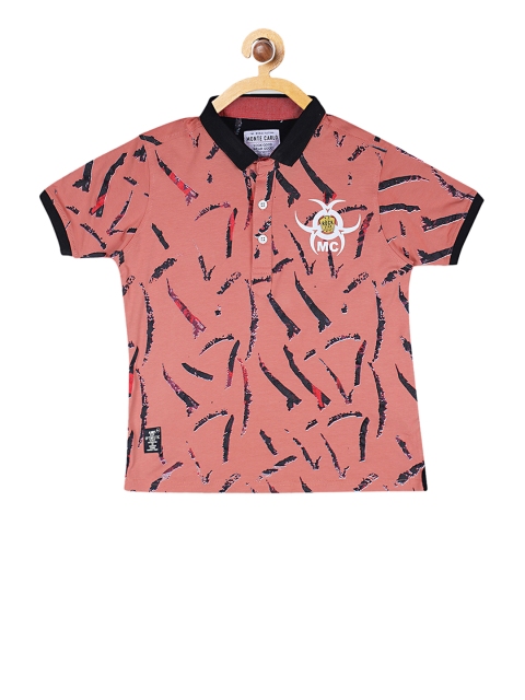 

Monte Carlo Boys Pink & Charcoal Grey Printed Polo Collar T-shirt