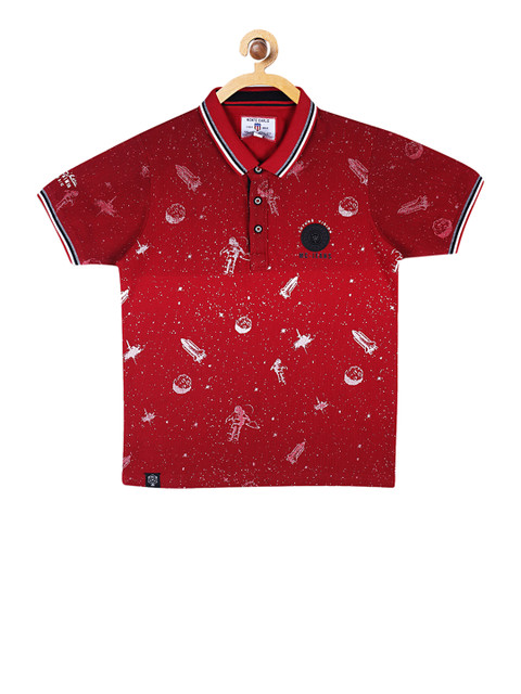 

Monte Carlo Boys Maroon & White Printed Polo Collar T-shirt