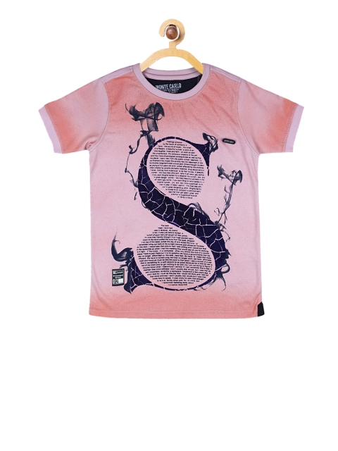 

Monte Carlo Boys Pink & Navy Blue Printed Round Neck T-shirt