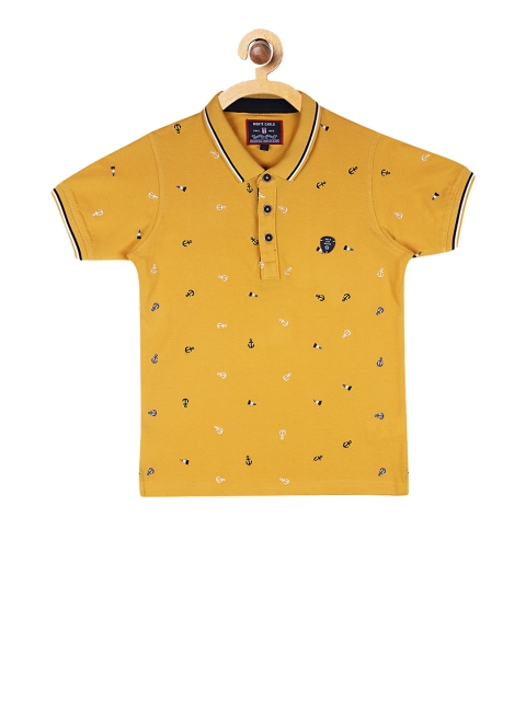 

Monte Carlo Boys Mustard Yellow Printed Polo Collar T-shirt