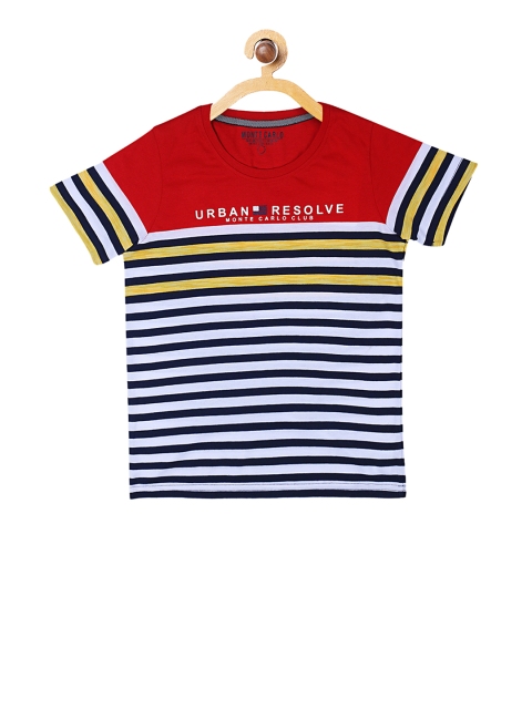 

Monte Carlo Boys Red & Navy Blue Striped Round Neck T-shirt
