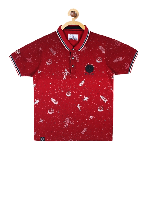 

Monte Carlo Boys Maroon & Off-White Printed Polo Collar T-shirt