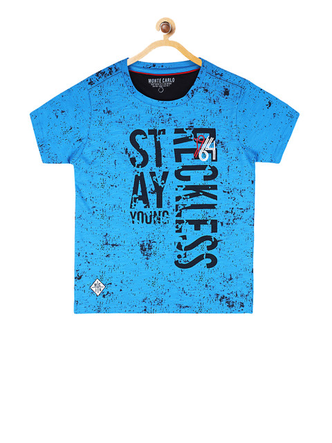 

Monte Carlo Boys Blue & Black Printed Polo Collar T-shirt