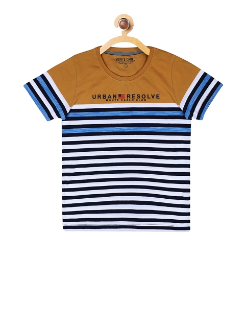 

Monte Carlo Boys Mustard Yellow & White Striped Round Neck T-shirt
