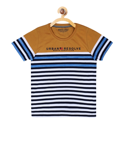 

Monte Carlo Boys White & Mustard Yellow Striped Round Neck T-shirt