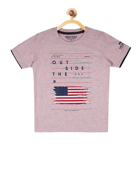 

Monte Carlo Boys Peach-Coloured Printed Round Neck T-shirt