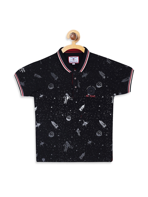 

Monte Carlo Boys Black Printed Polo Collar T-shirt
