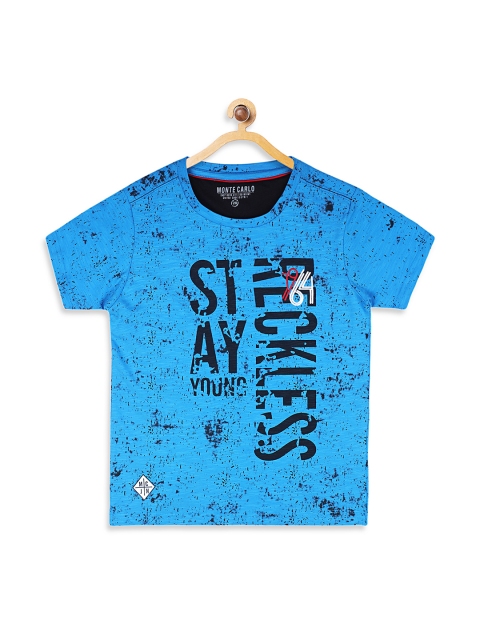 

Monte Carlo Boys Turquoise Blue Printed Round Neck T-shirt