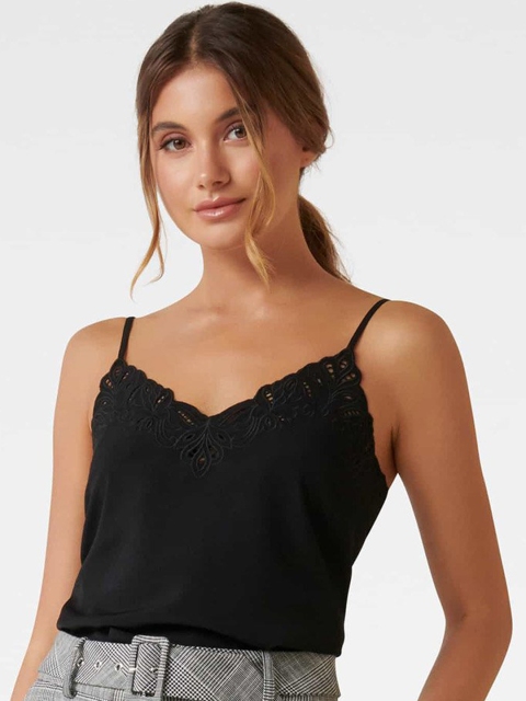 

Forever New Women Black Solid Embroidered Top