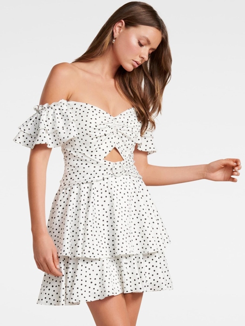 

Forever New Women White Polka Dot Print Fit and Flare Dress