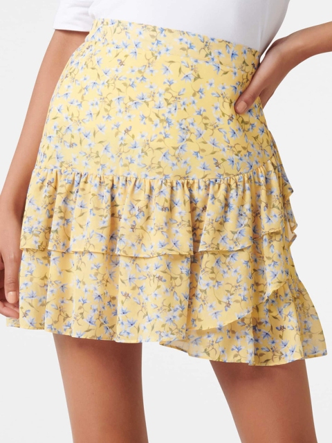 

Forever New Women Yellow & Blue Floral Print Jaiden Ruffled Mini Skirt