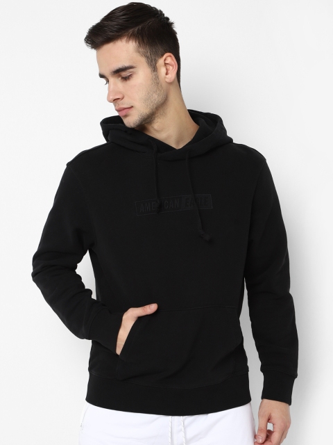 

AMERICAN EAGLE OUTFITTERS Men Black Brand Logo Printed Hooded Sweatshirt