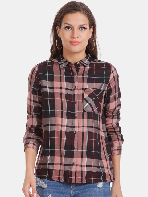 

Cherokee Women Brown & Peach-Coloured Regular Fit Checked Casual Shirt