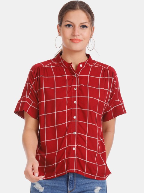 

Cherokee Women Red Regular Fit Checked Casual Shirt