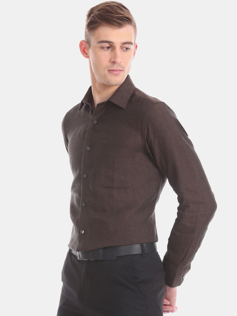 

Arrow Men Coffee Brown Regular Fit Solid Formal Linen Shirt